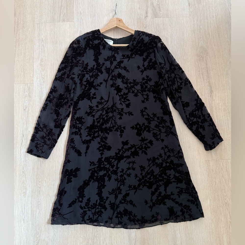 VTG Sheer Velvet Burnout Dark Burgundy Whimsigoth Glam Long Sleeve Shift Dress